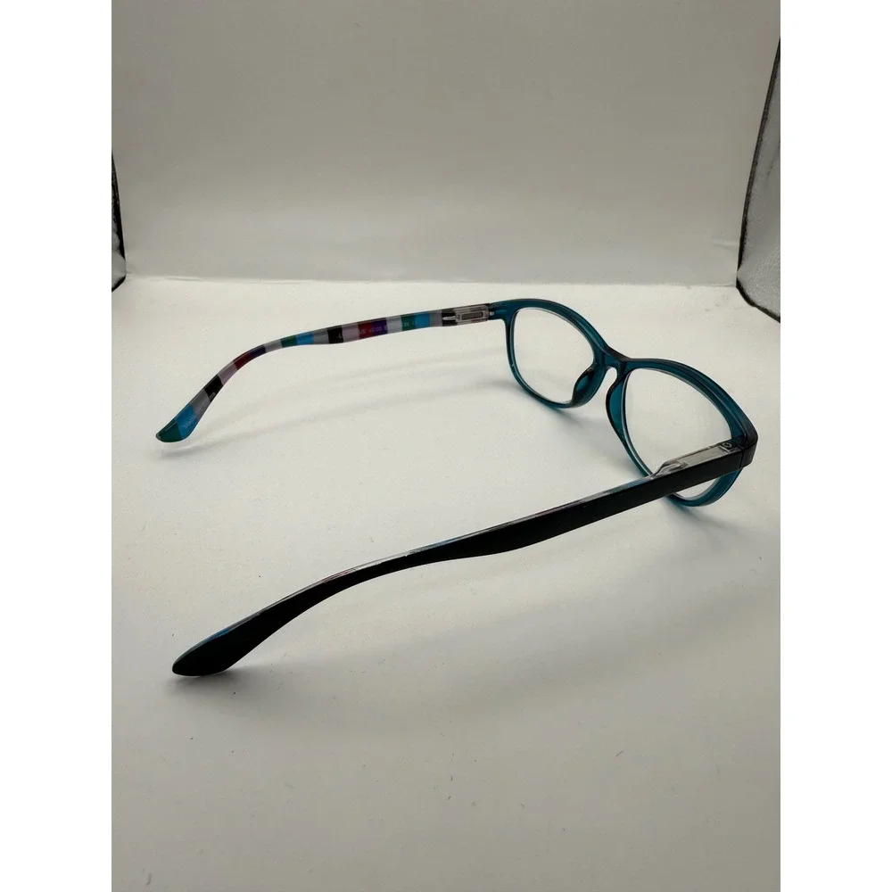 Foster Grant Reading Glasses Teal Blue Oval Frame Striped Temples +3.00 Strength